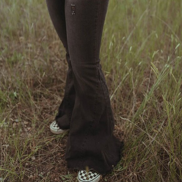 Bell Bottoms | Black Distressed Flare Jeans - Picture 4 of 5